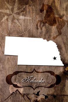 Poster Nebraska state map outline. Styling for tourism.