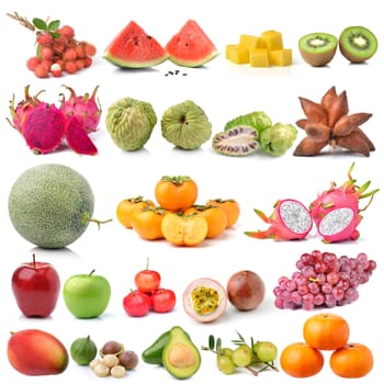 set of fruit on white background