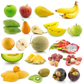 set of fruit on white background