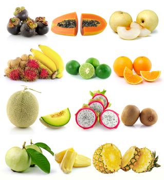 set of fruit on white background