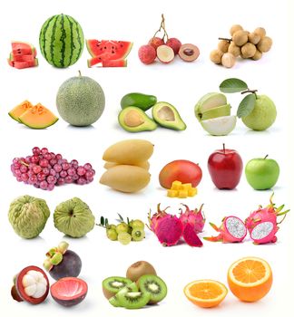 set of fruit on white background