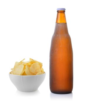 potatoes and beer on white background