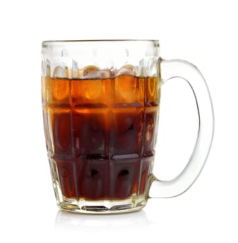 cola in the glass on white background
