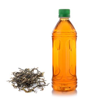 bottle of ice tea and green tea on white background