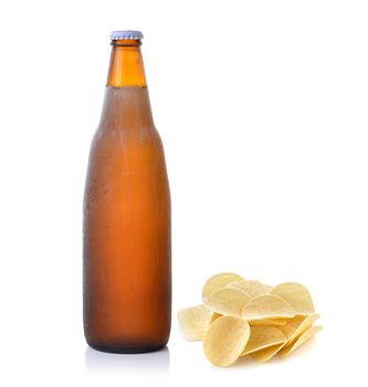 potatoes and beer on white background