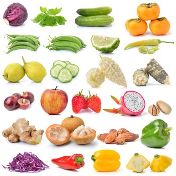 set of fruit and vegetable on white background