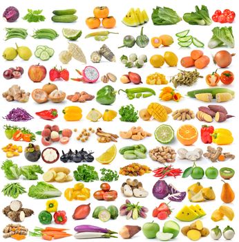 set of fruit and vegetable on white background