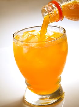 orange juice pouring into glass