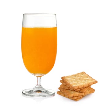 cracker and orange juice on the white background