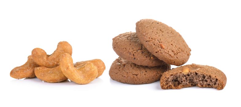  cookie and cashew nut on white background