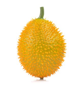 Baby Jackfruit, Spiny Bitter Gourd, Sweet Grourd or Cochinchin Gourd on white background