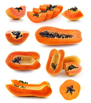 fresh ripe juicy papaya slice  on white background