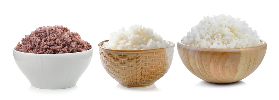 rice in  bowl on white background