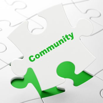 Social network concept: Community on White puzzle pieces background, 3D rendering