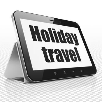 Travel concept: Tablet Computer with black text Holiday Travel on display, 3D rendering