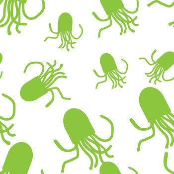  Octopus seamless pattern. For fabric or cosmetic, background or packaging design. White and green.