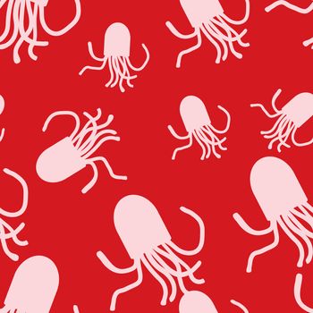  Octopus seamless pattern. For fabric or cosmetic, background or packaging design. Red and pink