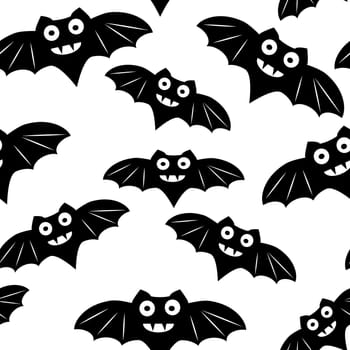 Halloween seamless pattern with black bat. Beautiful background for decoration halloween designs. Cute minimalistic art elements on white backdrop.