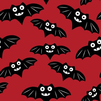 Halloween seamless pattern with black bat. Beautiful background for decoration halloween designs. Cute minimalistic art elements on white backdrop.
