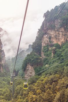 cable car with winding and curves road in  Tianmen mountain zhangjiajie national park, Hunan province, China.