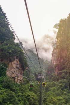 cable car with winding and curves road in  Tianmen mountain zhangjiajie national park, Hunan province, China.