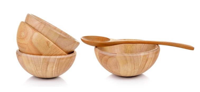 wood bowl and spoon on white background