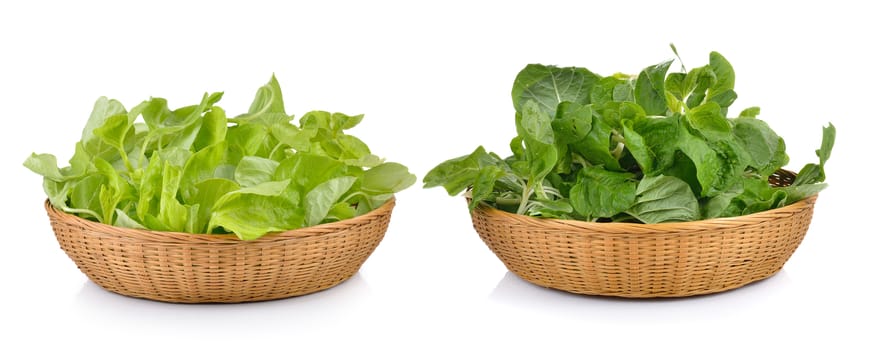 spinach in the basket on white background