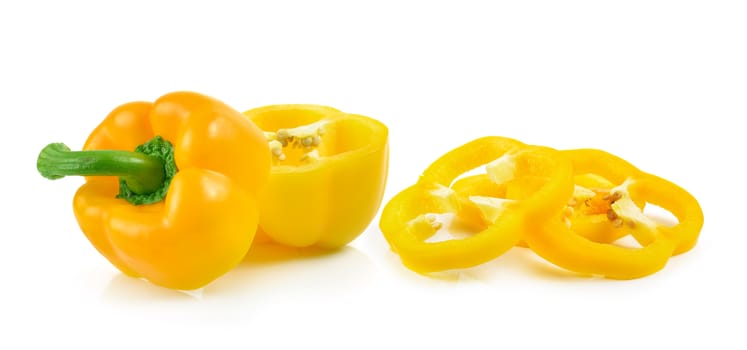 Sliced yellow paprika pepper isolated on white background