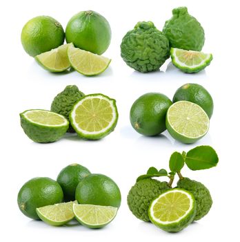 Bergamot fruit and lime on a white background