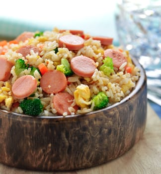 Fried rice in the wood bowl