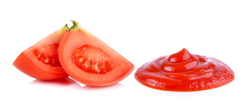 slice tomato and Tomato sauce on white background