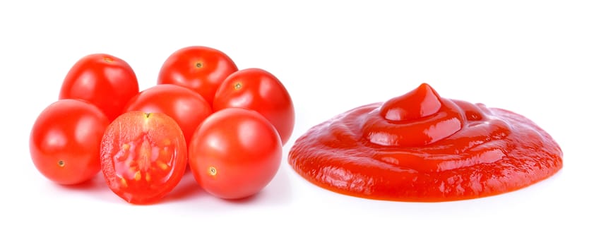 Tomato sauce and tomato on white background