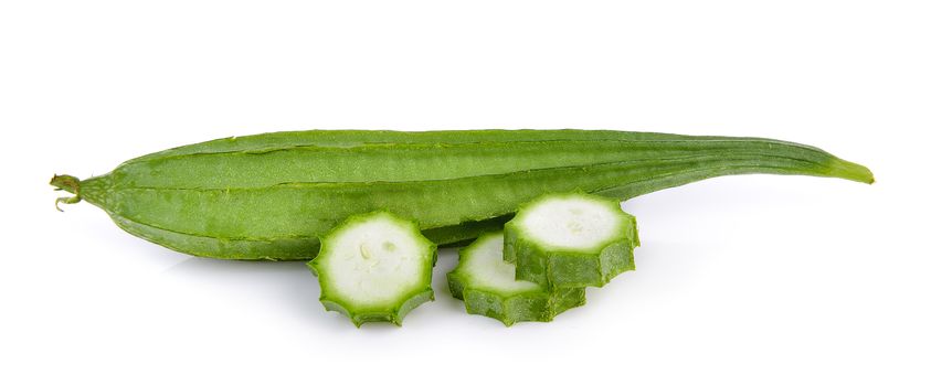 Fresh Angled luffa fruit on white background