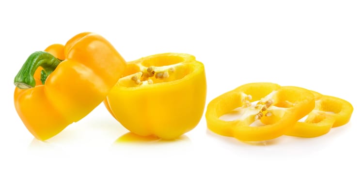 Sliced yellow paprika pepper isolated on white background