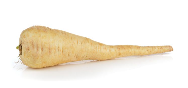  fresh parsnip roots on a white background