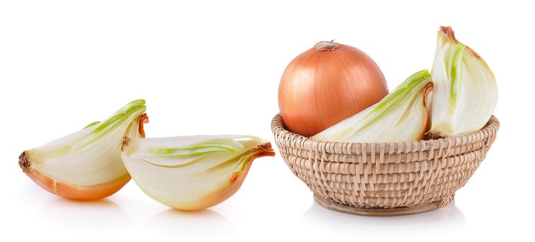 onion in the basket on white background