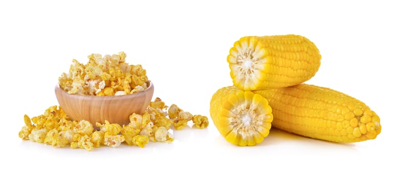 corn and Pop Corn on white background