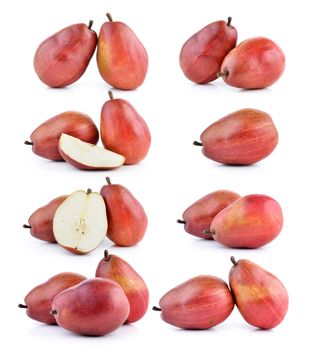 red pears on white background