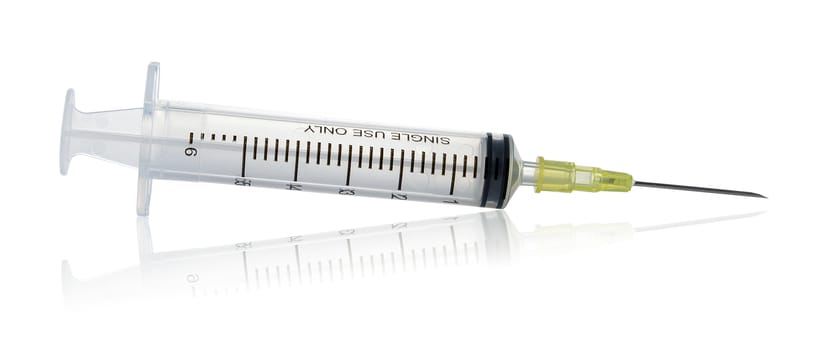 empty syringe for injection on white background