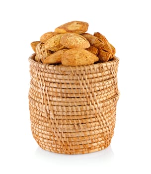 almonds in basket isolated on white background