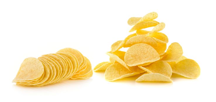 Potato chips on white background