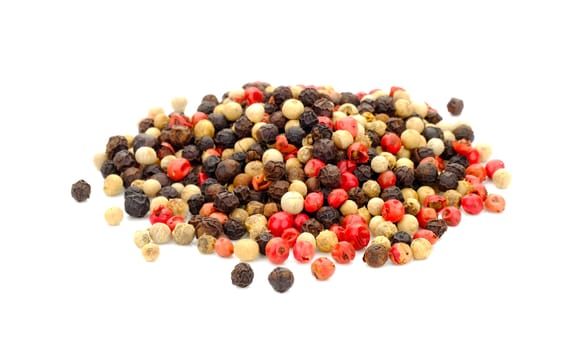 Pepper corn seeds on white background.(Red,White,Black)