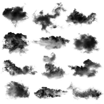 Black clouds or smoke on a white background