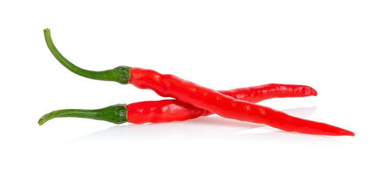 chili with leaf on white background