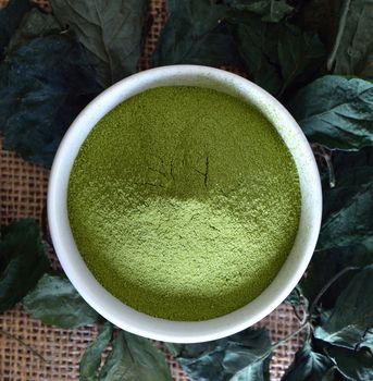 Green tea powder in cup 