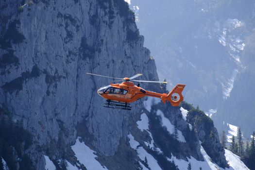 Mountain rescue helicopter in Bavaria, Germany