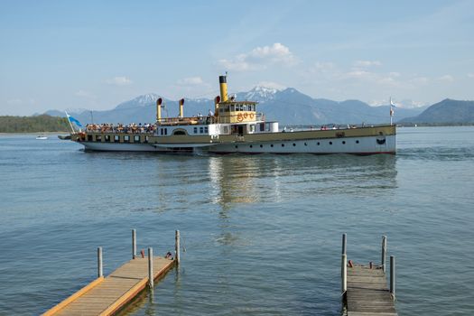 Boat on Chiemsee in Bavaria, Germany in spring