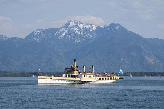 Boat on Chiemsee in Bavaria, Germany in spring