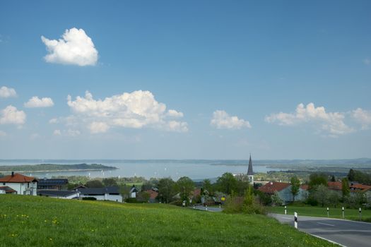 View to Chiemsee in Bavaria, Germany in spring