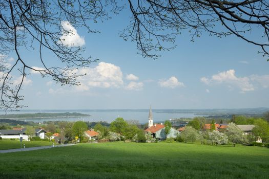 View to Chiemsee in Bavaria, Germany in spring